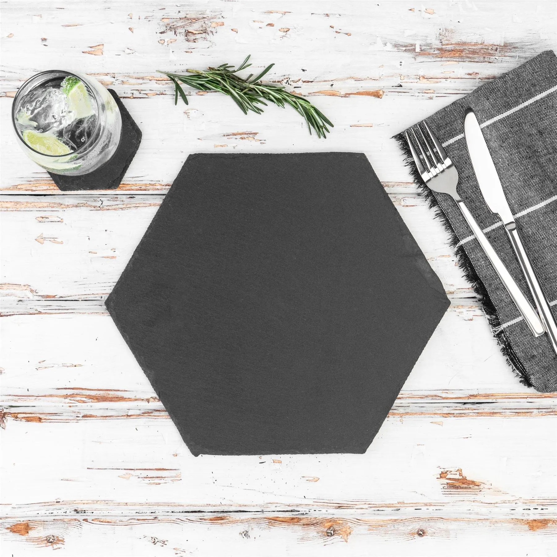 Table Linen & Mats | Hexagon Slate Placemats 30 x 26cm Pack of 6 | Argon Tableware