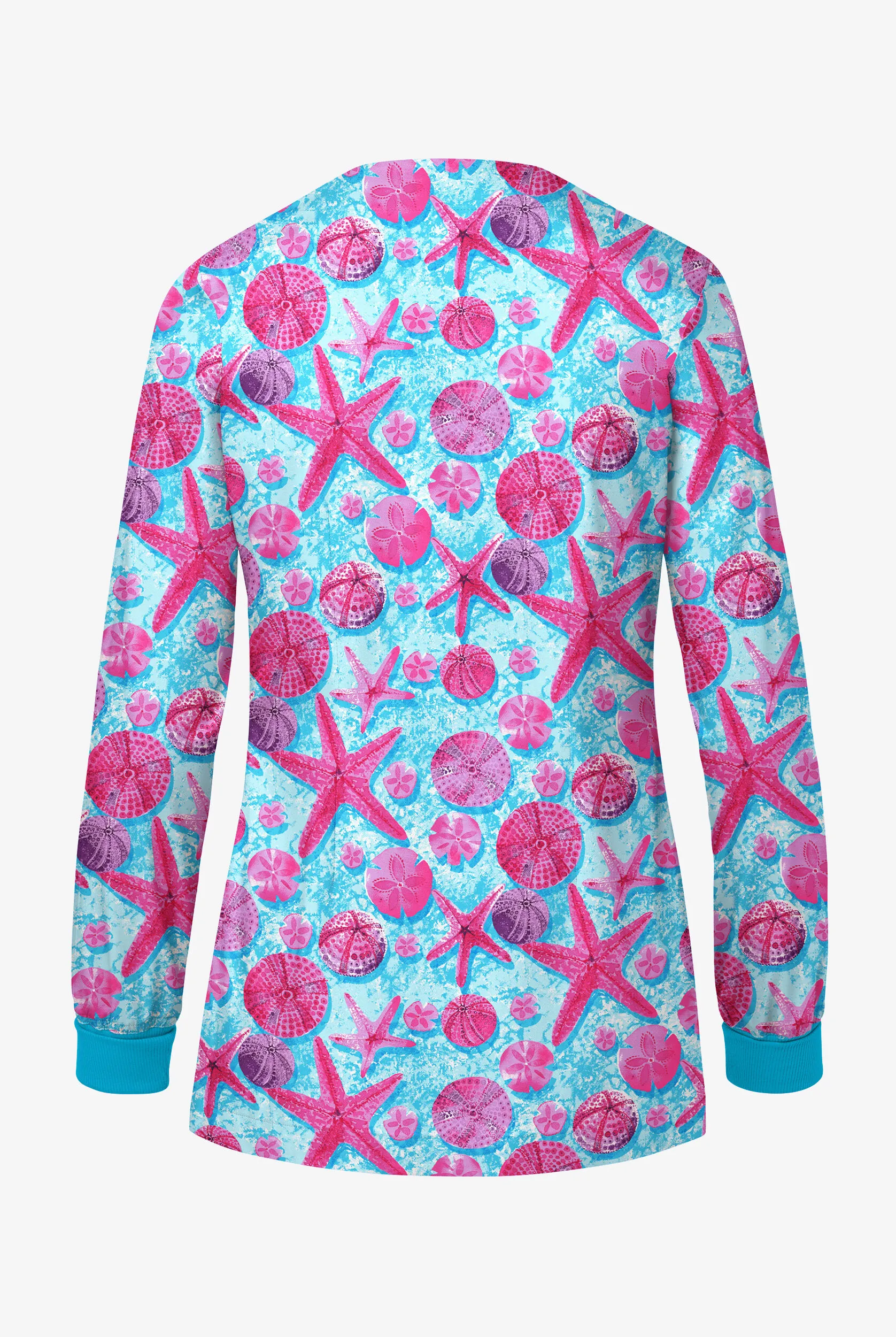 UA Butter-Soft STRETCH Crystal Reef Fuchsia Women's 2-Pocket Long Sleeve Print Scrub Jacket