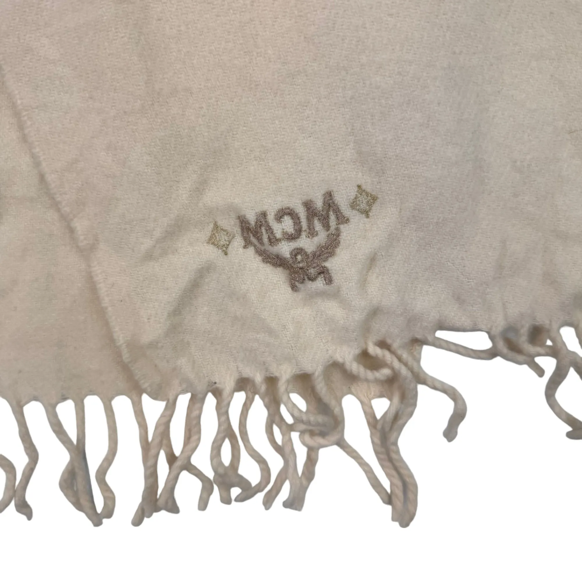 Vintage MCM Embroidered Scarf Beige