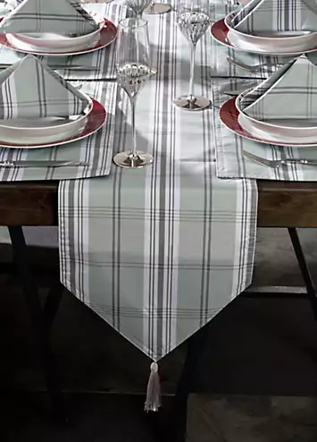 Waterside 13 Piece Grey Tartan Table Runner, Placemats & Napkins Set | Kaleidoscope