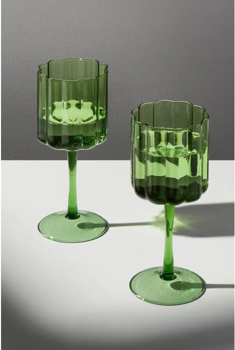 WAVE WINE GLASS / SET OF TWO (GREEN)