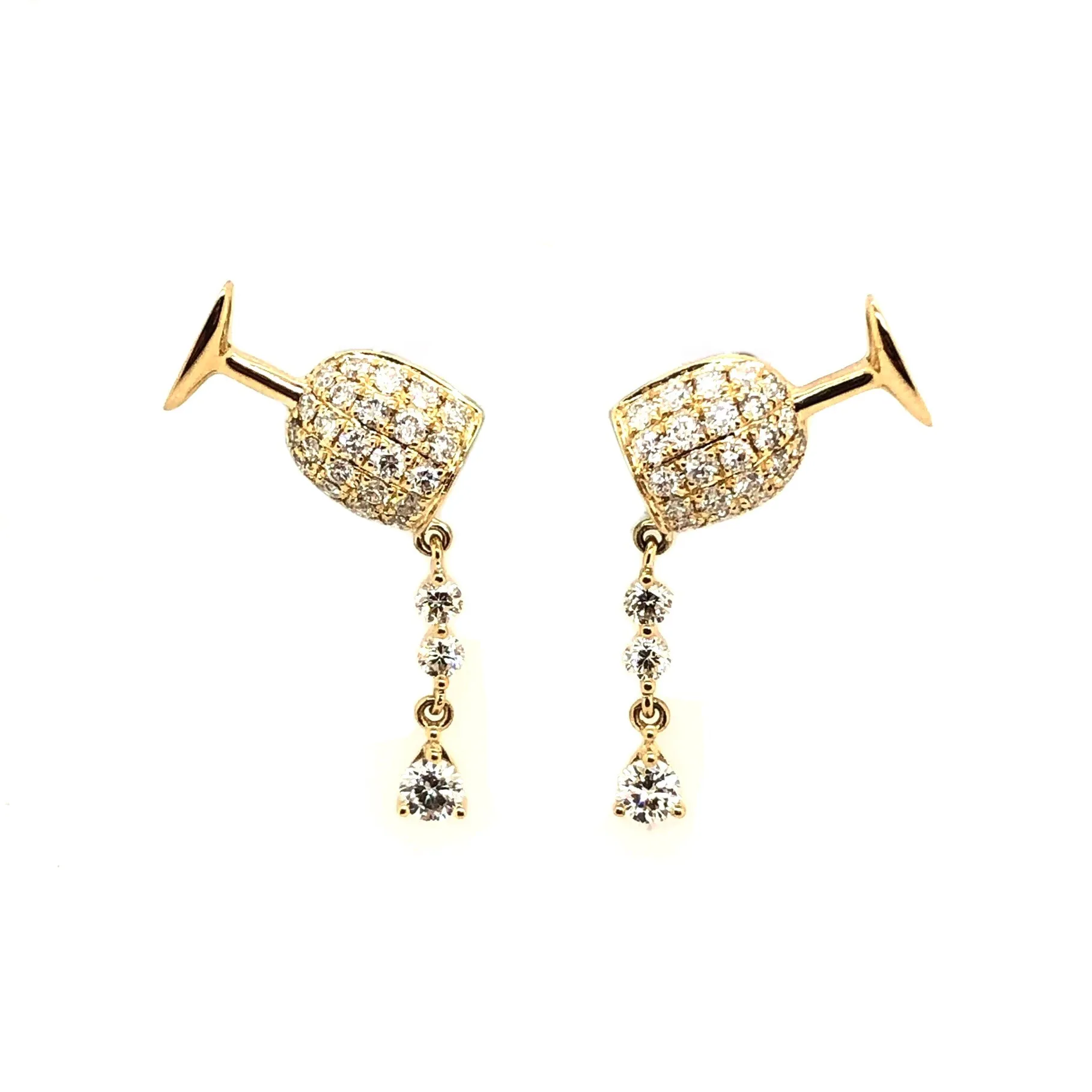 Yellow Gold Diamond Wine Glass Earrings